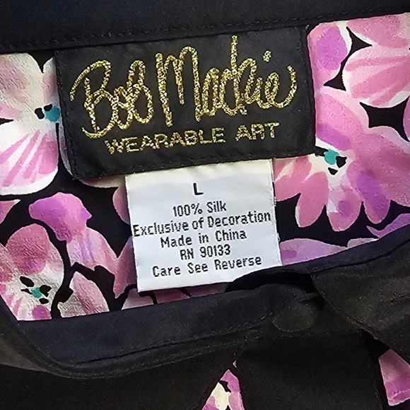 Bob Mackie Wearable Art Floral Beaded Blouse Pink and Black Women's Size Large - Picture 10 of 15